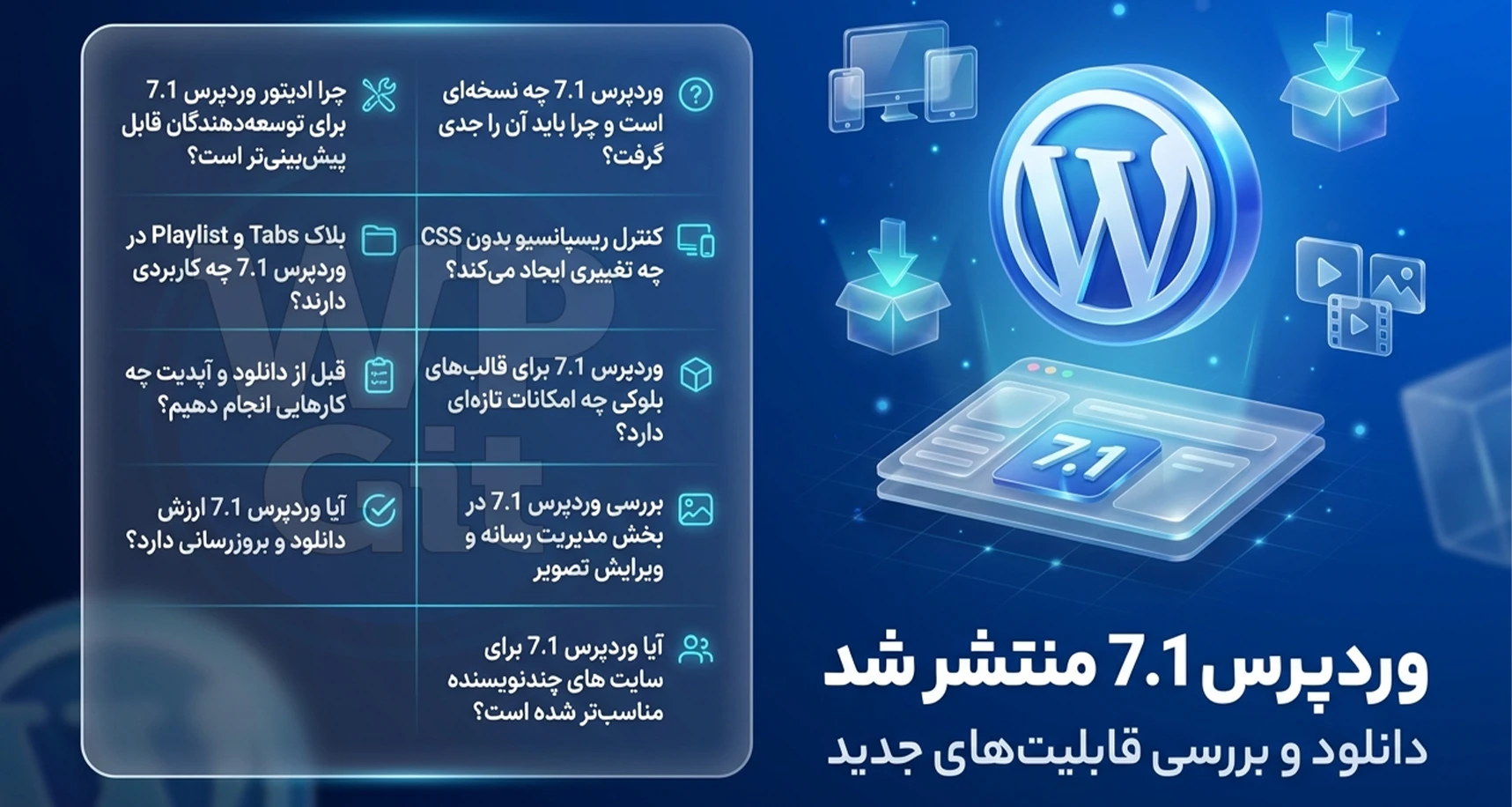 وردپرس 7.1 منتشر شد - دانلود و بررسی قابلیت های جدید - میرور مخزن وردپرس
